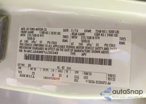 2015 Lincoln Mkc from USA, damaged, VIN 5LMCJ2A96FUJ30345